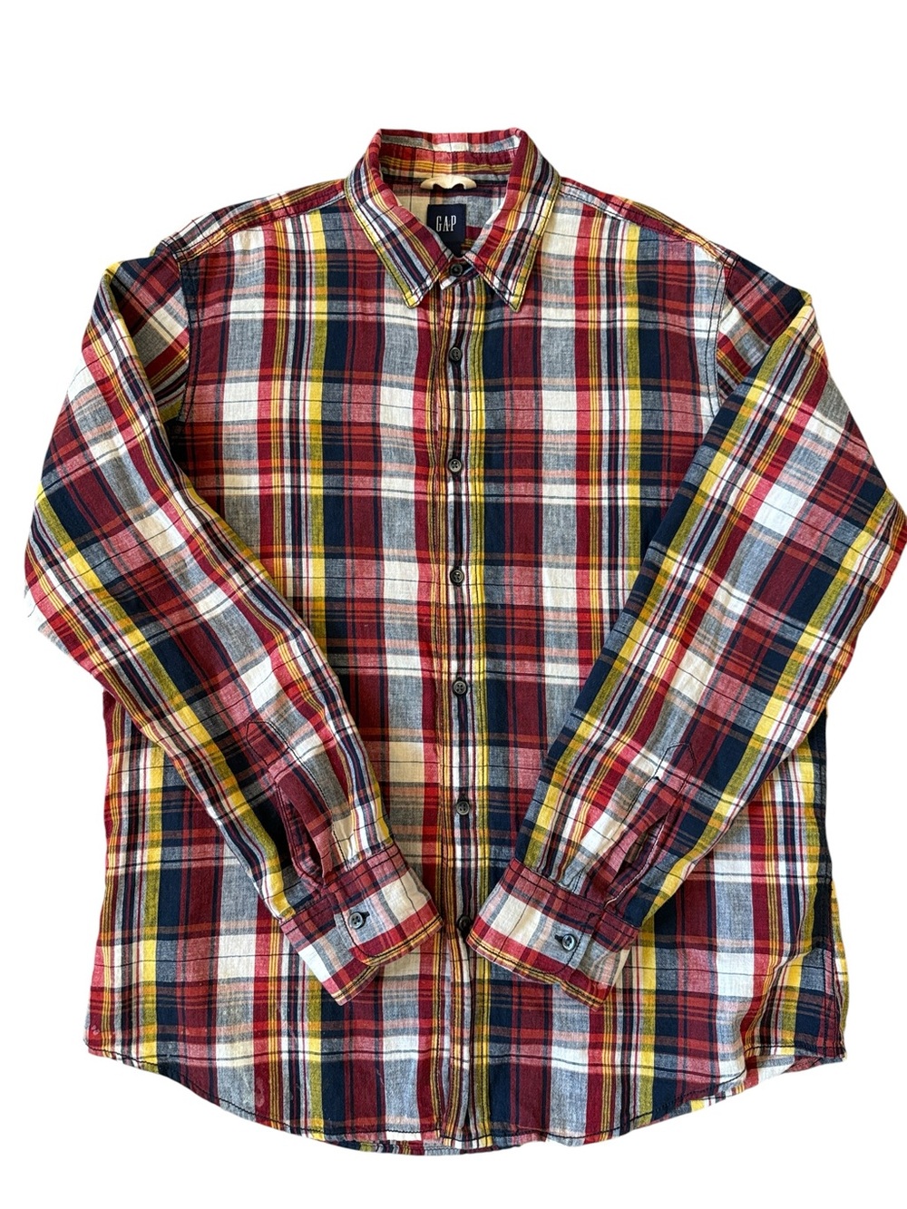 GAP 2008 Linen Cotton Blend Plaid Long Sleeve Button Front Shirt Medium